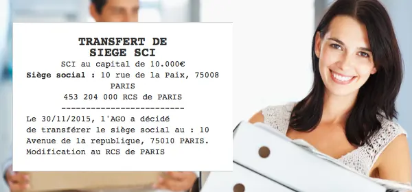 annonce legale transfert de siege sci